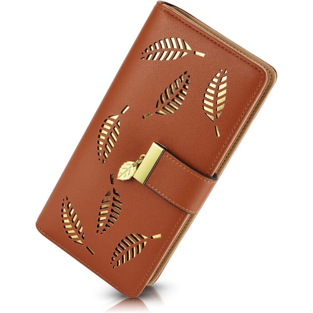 Women's Wallet Women Credit Card Holder Hollow Leaf Pattern Bifold Leather Lady